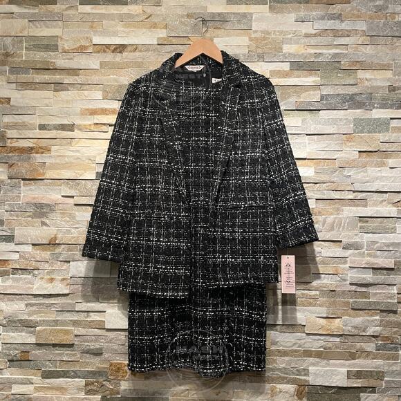 Nanette Lepore Tweed Blazer & Dress Set | 2 Piece Suit, Black White Career S NWT - Picture 2 of 14